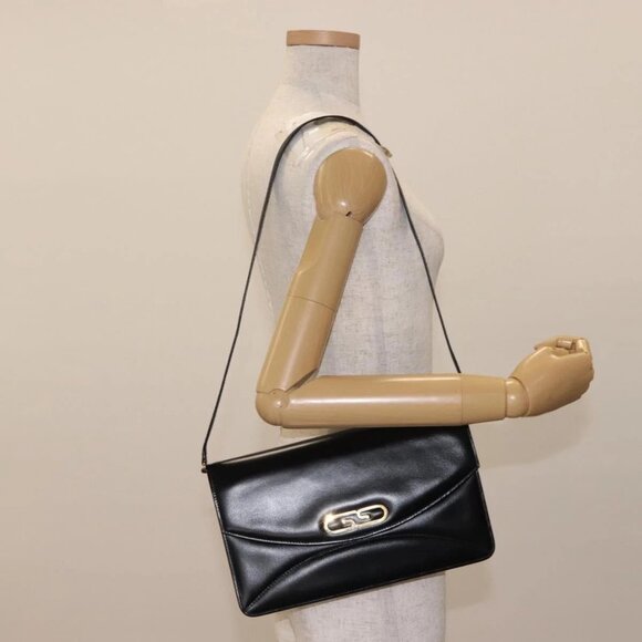 GUCCI Shoulder Bag Leather Vintage Black Gold Auth 146810 - Picture 14 of 16